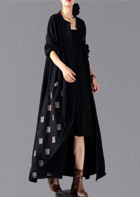 Black Plaid Coats Oversize Long Winter Coat Fall Lapel Patchwork
