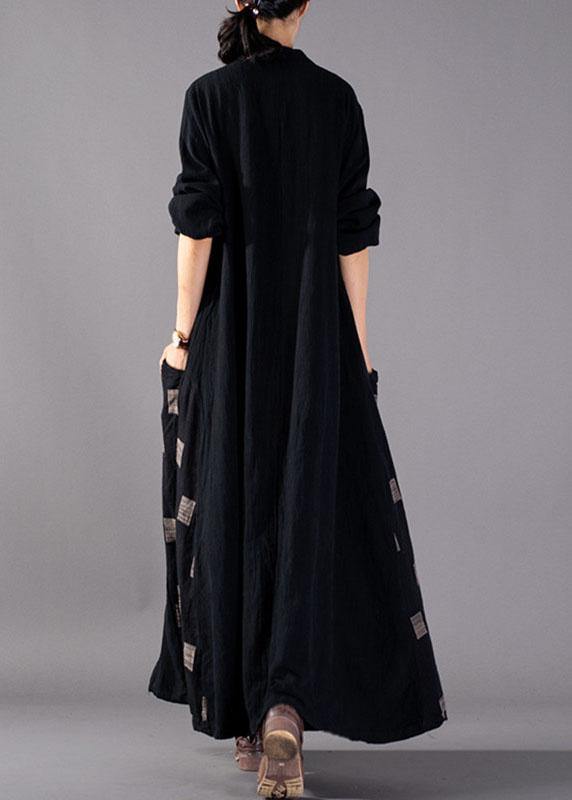 Black Plaid Coats Oversize Long Winter Coat Fall Lapel Patchwork