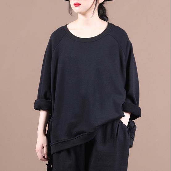 Black Shirts O Neck Oversized Fall Blouses