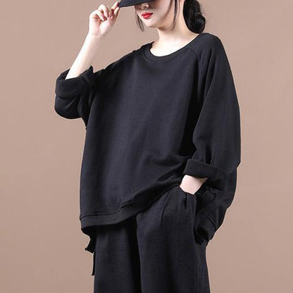 Elegant black shirts women o neck oversized fall blouses