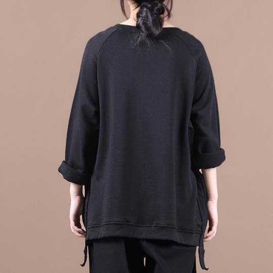 Elegant black shirts women o neck oversized fall blouses