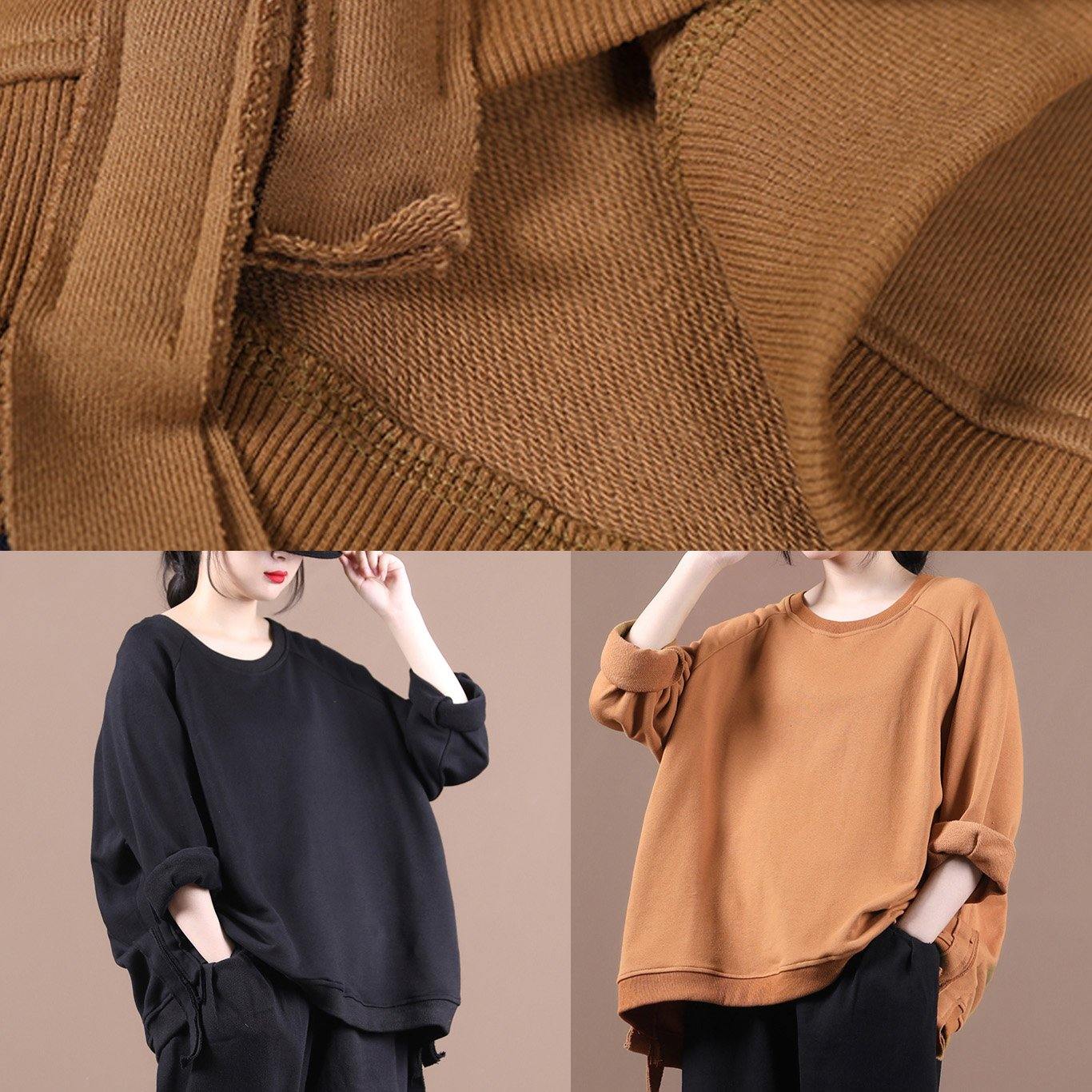 Elegant black shirts women o neck oversized fall blouses