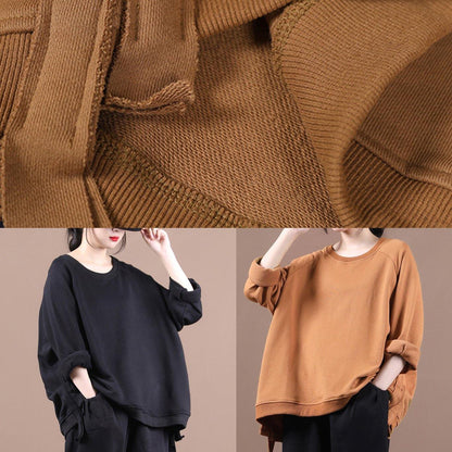 Elegant black shirts women o neck oversized fall blouses