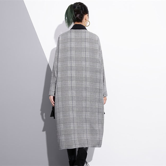 Black White Plaid Cotton Caftans Ruffles Cotton Clothing Dress Fine Lapel Collar Cotton Caftans