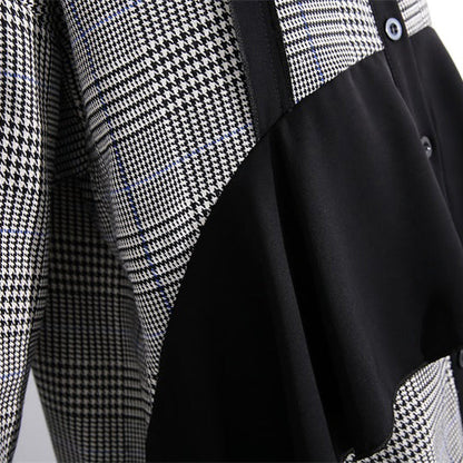 Black White Plaid Cotton Caftans Ruffles Cotton Clothing Dress Fine Lapel Collar Cotton Caftans