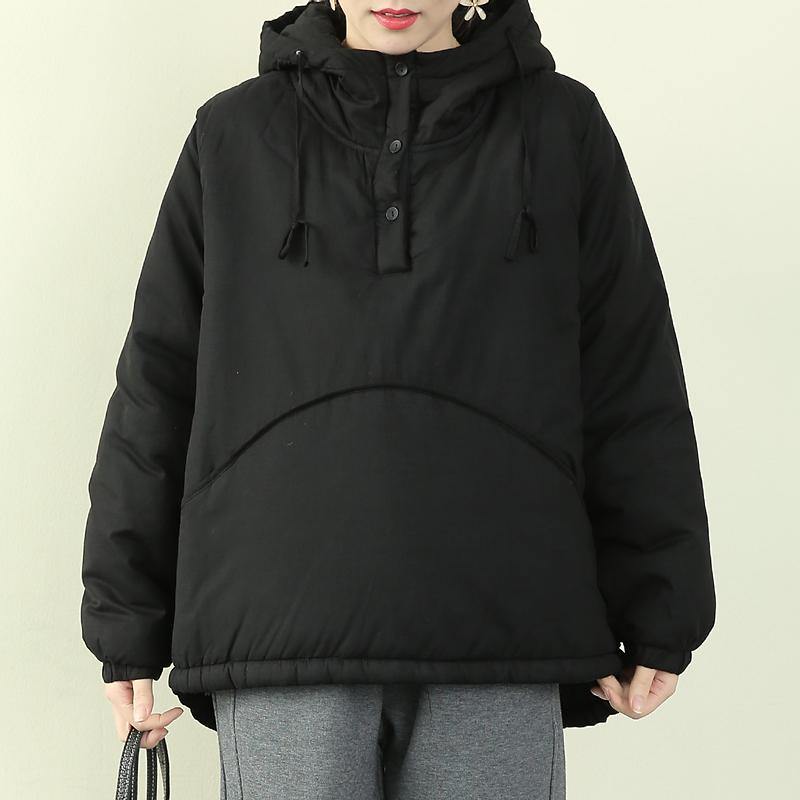 Black Parka Snow Jackets Hooded Drawstring Coats