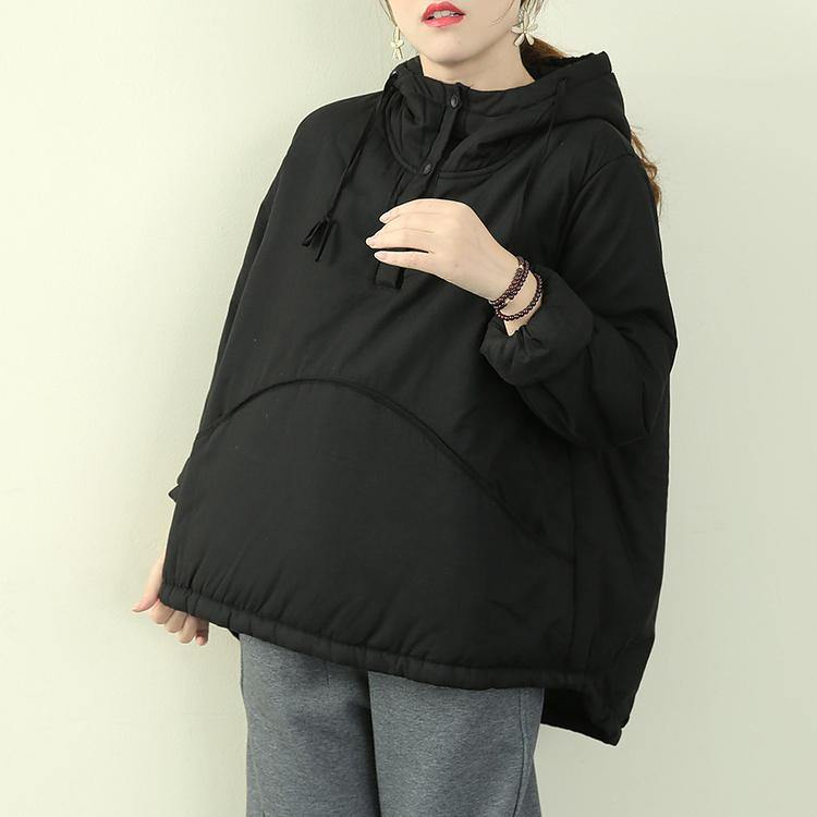 Black Parka Snow Jackets Hooded Drawstring Coats
