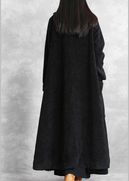 Black Woolen Outwear Clothing Stand Collar Asymmetric Long Coat