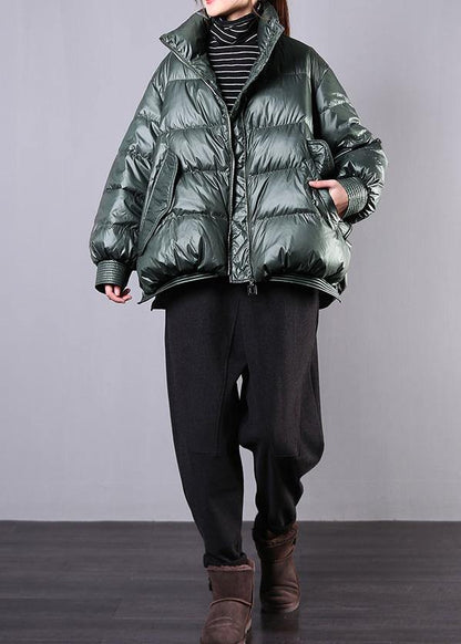 Blackish Green Warm Winter Coat Stand Collar Zippered Jackets