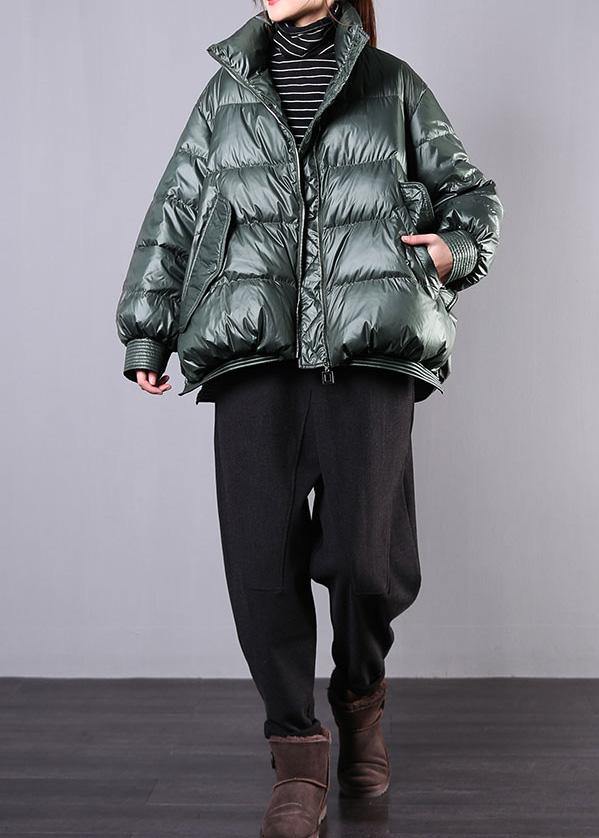 Blackish Green Warm Winter Coat Stand Collar Zippered Jackets