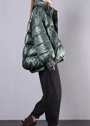Blackish Green Warm Winter Coat Stand Collar Zippered Jackets