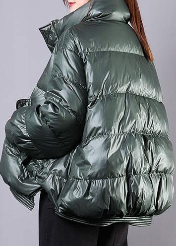 Blackish Green Warm Winter Coat Stand Collar Zippered Jackets