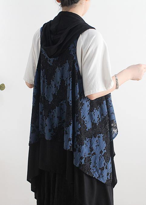 Blue Cotton Blouse Sleeveless Asymmetric Cotton Summer Shirts
