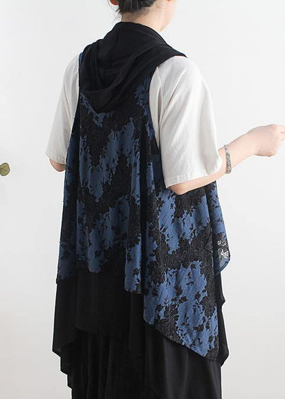 Blue Cotton Blouse Sleeveless Asymmetric Cotton Summer Shirts