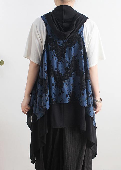 Blue Cotton Blouse Sleeveless Asymmetric Cotton Summer Shirts