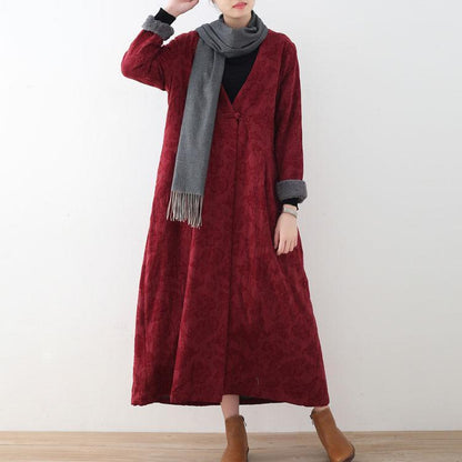 Burgundy Cotton Jackets Maxi Coat Trench Coat Thick