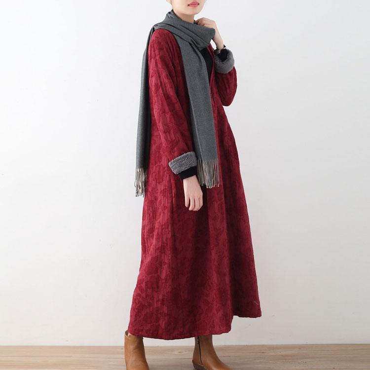Burgundy Cotton Jackets Maxi Coat Trench Coat Thick