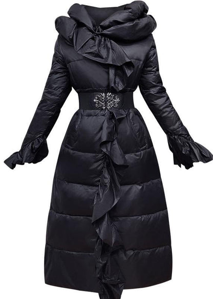 Winter Jacket Ruffles Jackets Pink Tie Waist Duck Down Coat