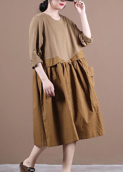 Chocolate Robes O Neck Patchwork Kaftan Spring Dresses