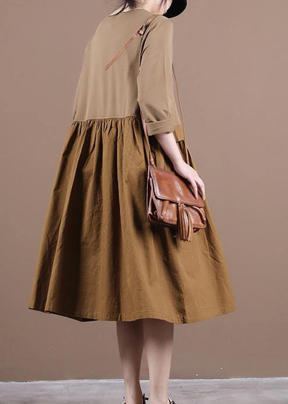 Chocolate Robes O Neck Patchwork Kaftan Spring Dresses