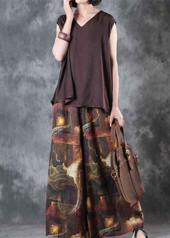 Chocolate Linen Vest Linen T Shirts Sleeveless V Neck Linen Clothing T Shirt