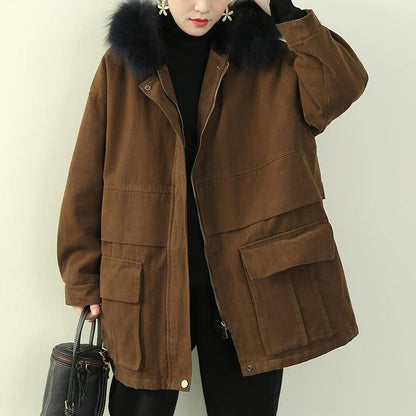 Chocolate Winter Coats Clothing Hooded Faux Fur Collar Outwear