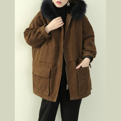 Chocolate Winter Coats Clothing Hooded Faux Fur Collar Outwear