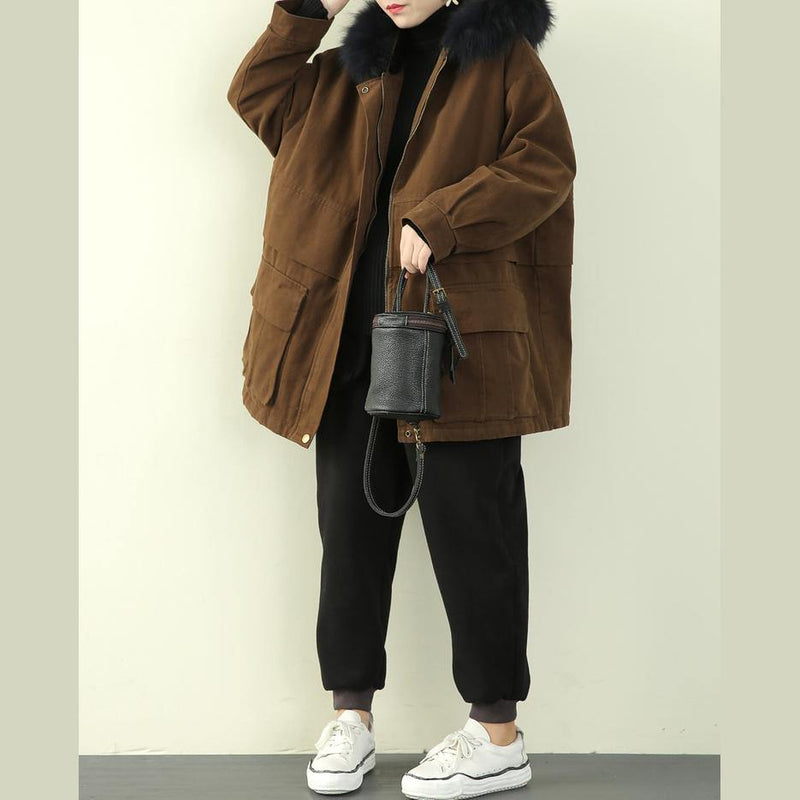 Chocolate Winter Coats Clothing Hooded Faux Fur Collar Outwear