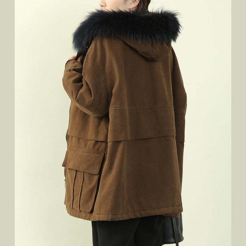 Chocolate Winter Coats Clothing Hooded Faux Fur Collar Outwear