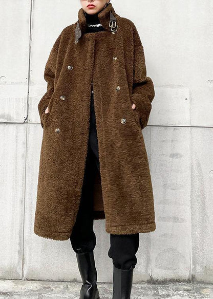 Chocolate Woolen Coats Winter Coat Lapel Pockets Coats