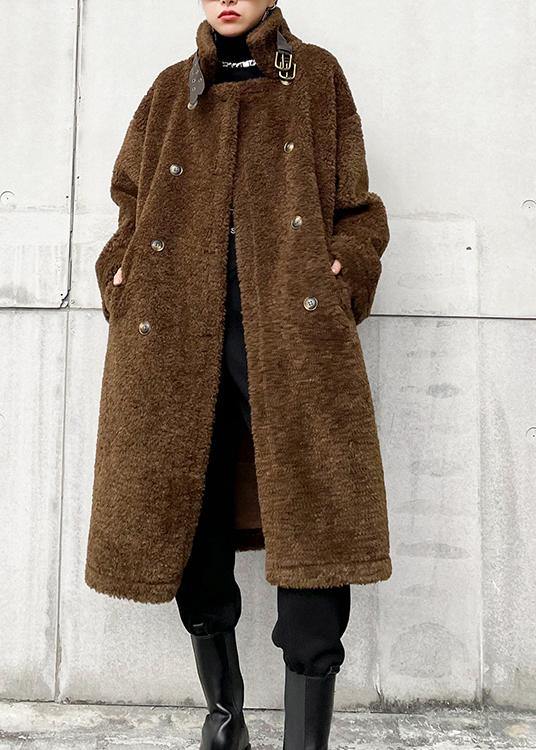 Chocolate Woolen Coats Winter Coat Lapel Pockets Coats