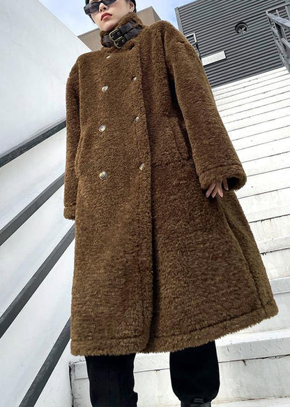 Chocolate Woolen Coats Winter Coat Lapel Pockets Coats