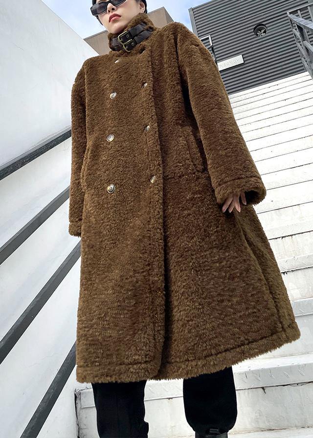 Chocolate Woolen Coats Winter Coat Lapel Pockets Coats