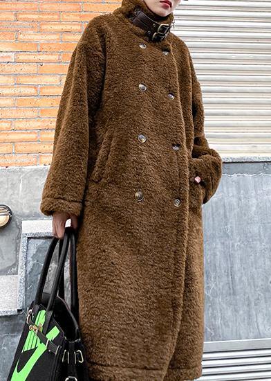 Chocolate Woolen Coats Winter Coat Lapel Pockets Coats