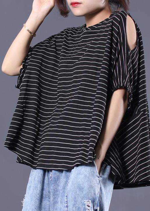 Cotton Blouse Omychic Striped Batwing Sleeve Loose Breathable T-shirt