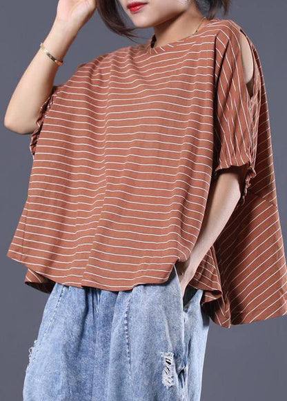 Cotton Blouse Omychic Striped Batwing Sleeve Loose Breathable T-shirt