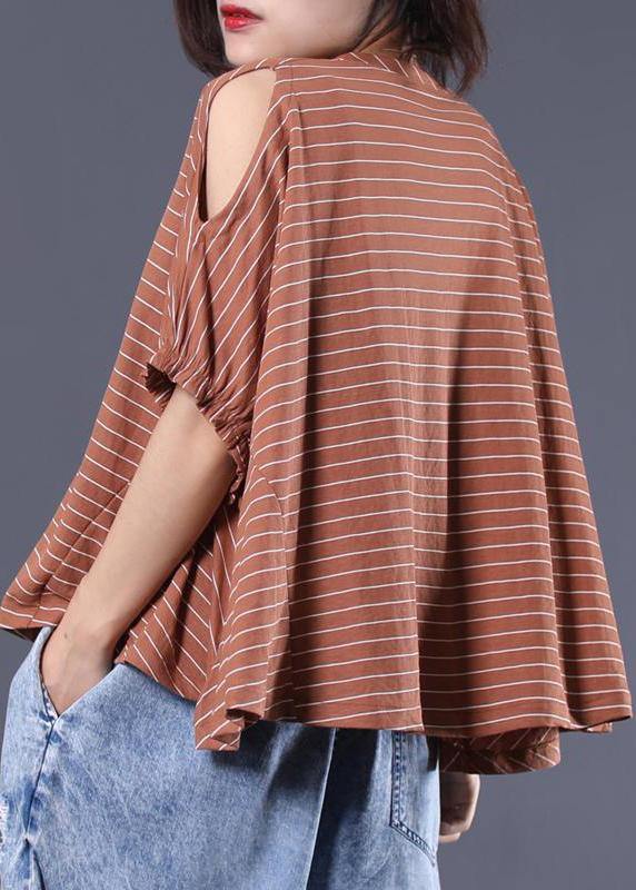Cotton Blouse Omychic Striped Batwing Sleeve Loose Breathable T-shirt