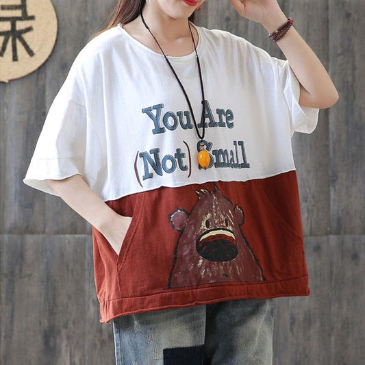 Cotton Blouses Round Neck Summer Short Sleeve Tops