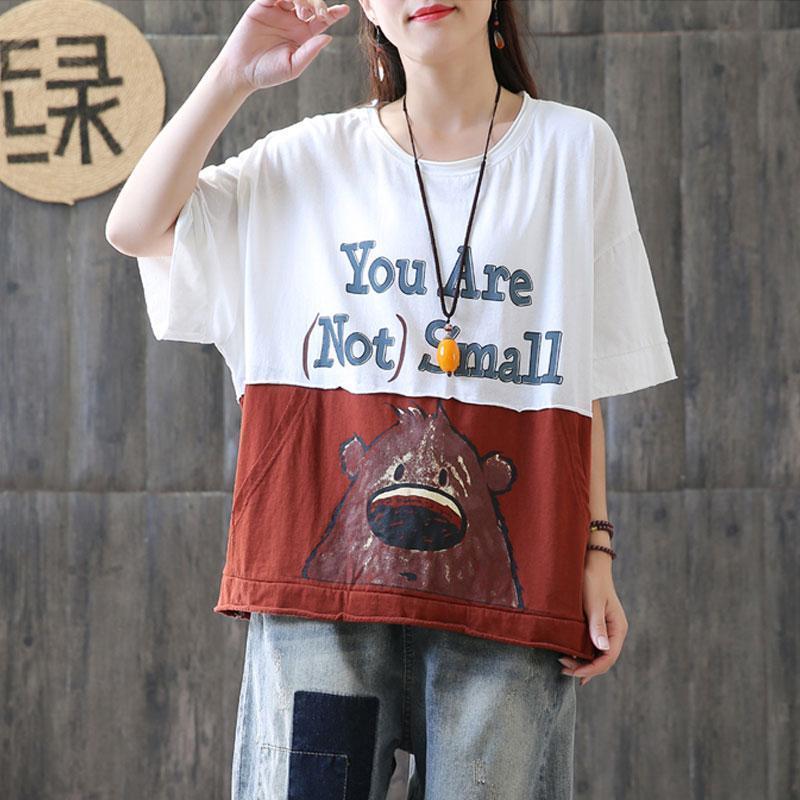 Cotton Blouses Round Neck Summer Short Sleeve Tops