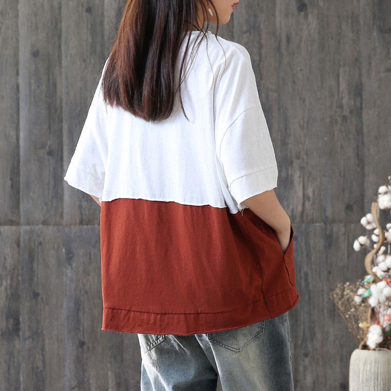 Cotton Blouses Round Neck Summer Short Sleeve Tops