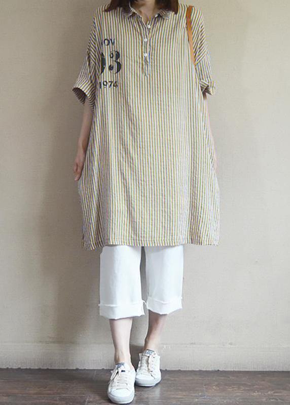 Cotton Clothes Korea Yellow Striped and Letter Printed Long Sleeve Shirt