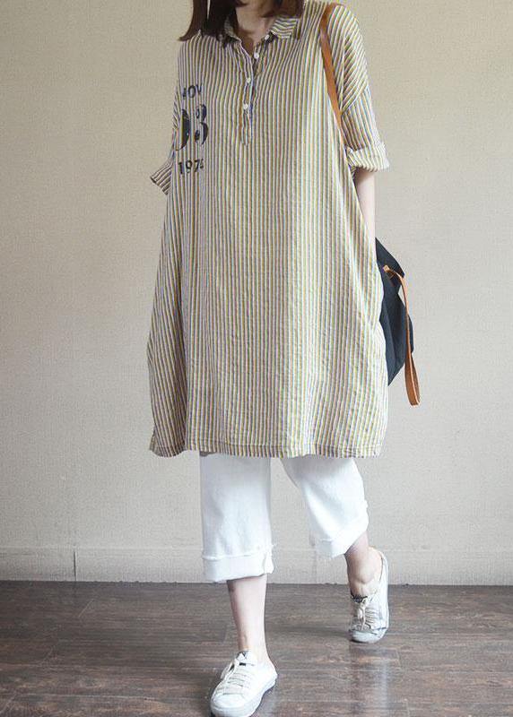 Cotton Clothes Korea Yellow Striped and Letter Printed Long Sleeve Shirt