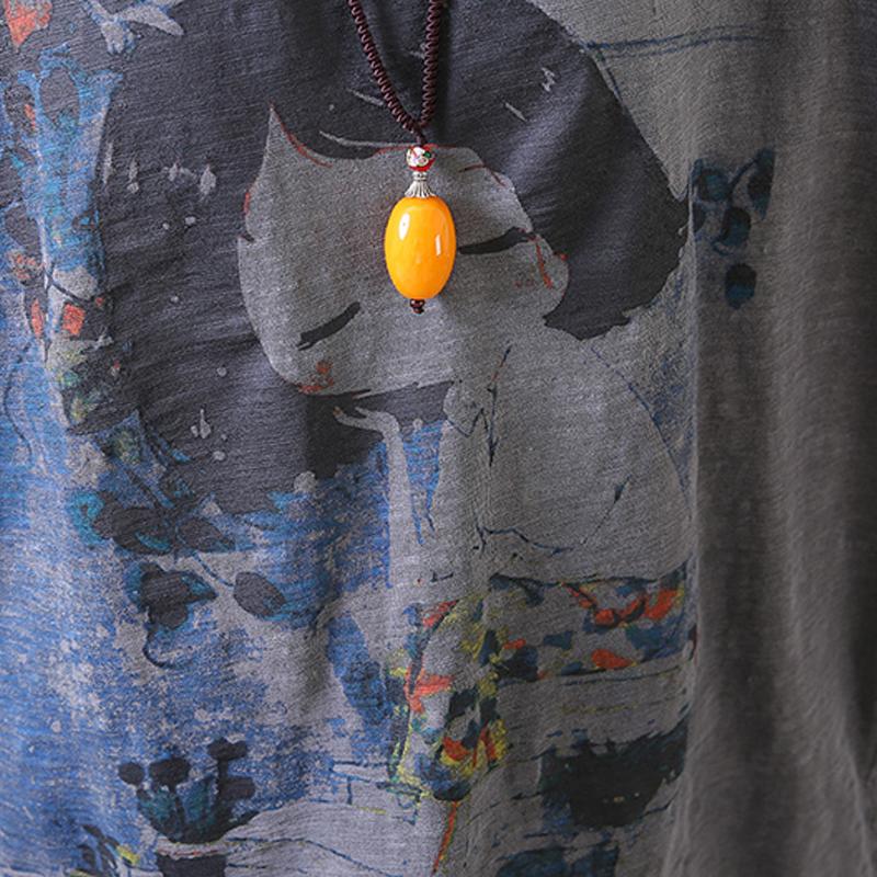 Cotton Summer Top Loose Gray High-low Hem Summer Suit