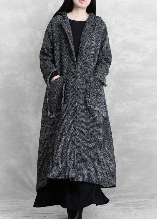 Dark Gray Warm Winter Coat Parka Hooded Pockets Fine Overcoat