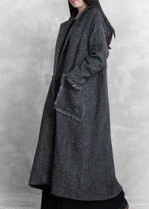 Dark Gray Warm Winter Coat Parka Hooded Pockets Fine Overcoat