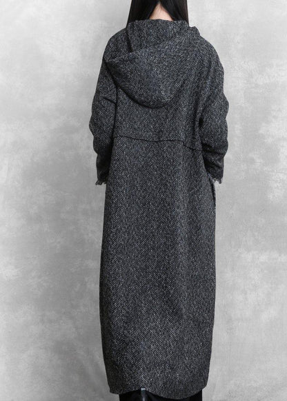 Dark Gray Warm Winter Coat Parka Hooded Pockets Fine Overcoat