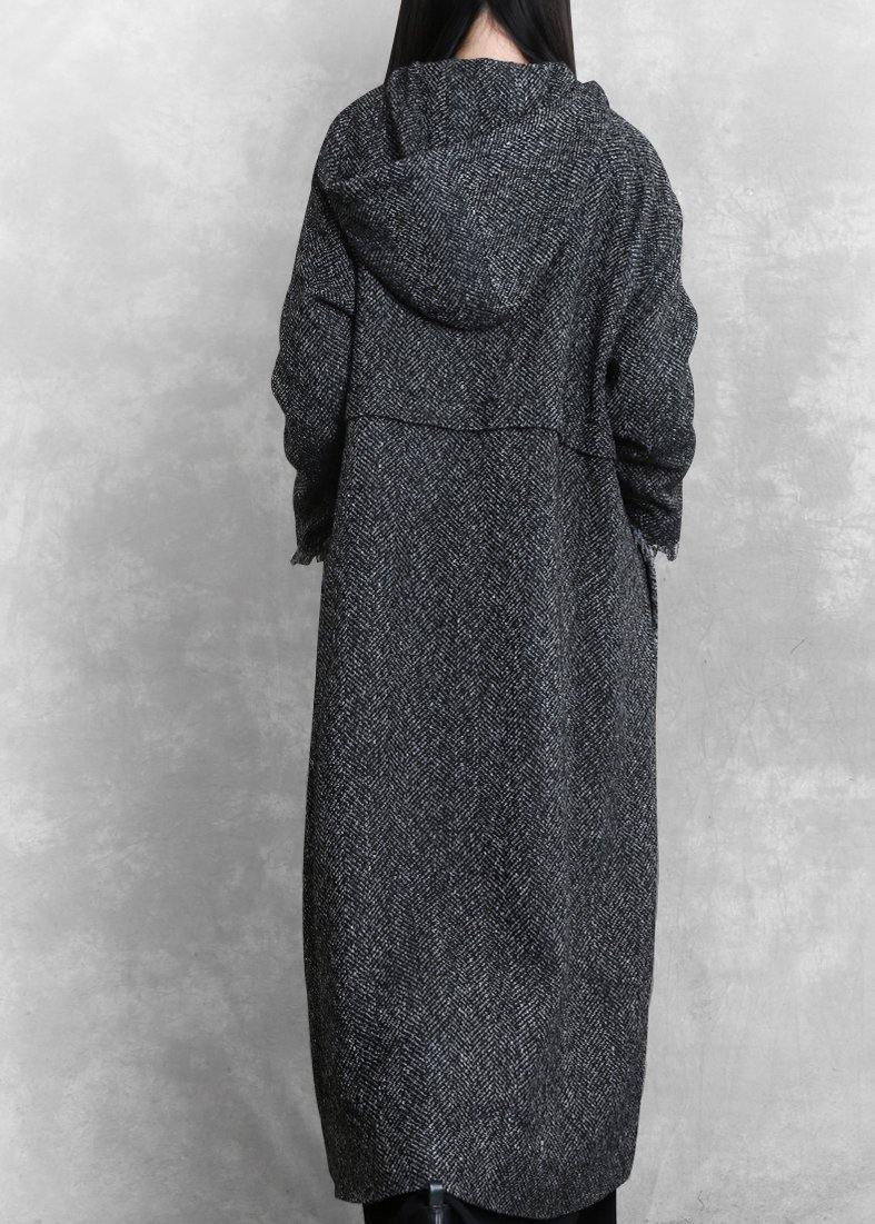 Dark Gray Warm Winter Coat Parka Hooded Pockets Fine Overcoat