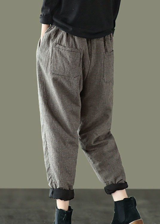 Elastic Waist Plaid Fine Cotton Filled Pants Winter