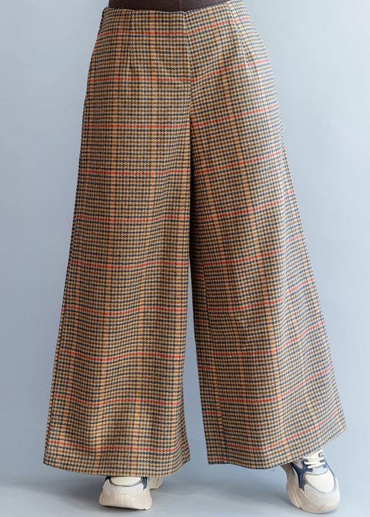 Elastic Waist Trousers Fall Khaki Orange Plaidfashion Ideas Wide Leg Trousers