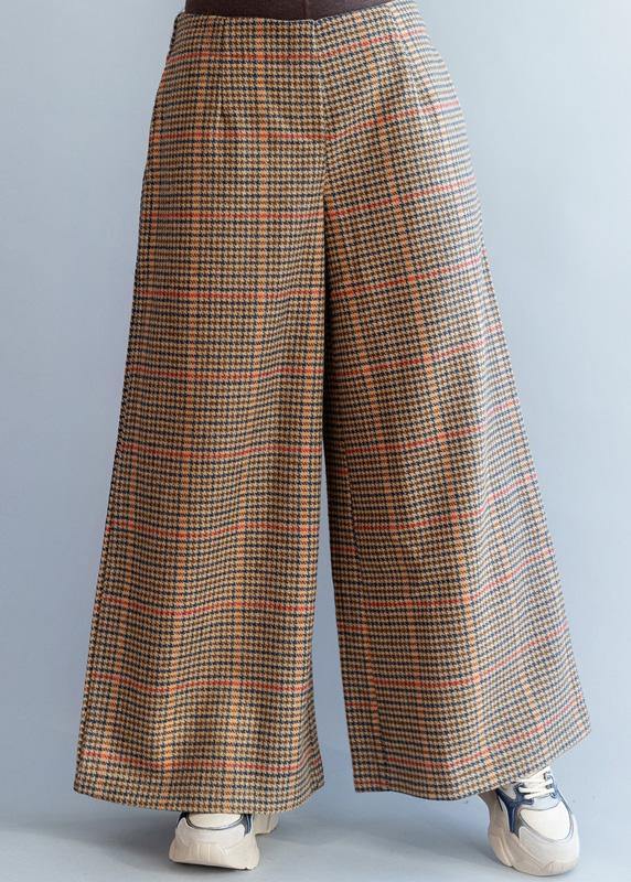 Elastic Waist Trousers Fall Khaki Orange Plaidfashion Ideas Wide Leg Trousers